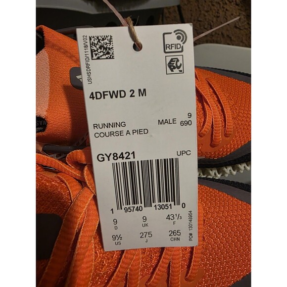 Adidas 4DFWD 2 Running Shoes Impact Orange Black Gray Mens Size 9.5 GY8421